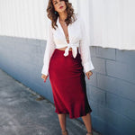 Satin Zipper Elegant Work Skirts - Nadorine (US Only)