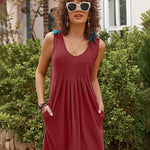 Women Summer Dresses Beach Floral Sleeveless Tshirt Sundress Pockets Casual Loose Flowy Tank Dress - Nadorine (Us Only)