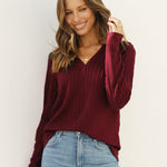Nadorine Women's Long Sleeve V Neck Slim Fit T Shirts