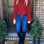 Women Bow Tie Neck Blouses Ruffle Long Sleeve Shirts Button-Down Office Work Casual Tops XS-3XL - Nadorine (Us Only)
