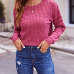 Nadorine Crop Tops Loose Ribbed Knit Cropped T-Shirts