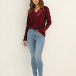 Nadorine Women's Long Sleeve V Neck Slim Fit T Shirts