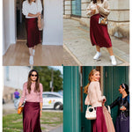 Satin Zipper Elegant Work Skirts - Nadorine (US Only)