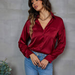 Satin Silk Button Down Shirts - Nadorine (Us Only)