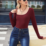 Nadorine Women's Bodysuit 2023 One Piece Asymmetrical Neck Long Sleeve Ribbed Slim Thong Body Suit Tops for Women