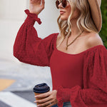 Zeagoo Women's Top Mesh Long Sleeve Shirts Casual Square Neck Polka Dot Puff Sleeve Tunic Blouse (Us Only)