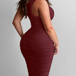 Nadorine Sexy Ruched Bodycon Dress for Women, Midi Stretchy Sleeveless Tank Top Casual Party Club Dresses S-3XL (Us Only)
