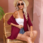 Nadorine Women's 3/4 Sleeve Draped Ruffles Cardigan