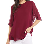 Womens Casual Scoop Neck Loose Top 3/4 Sleeve Chiffon Blouse Shirt Tops - Nadorine (Us Only)