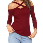 Nadorine Women's Criss Cross Shoulder Blouse Top