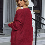 Nadorine Women's 2023 Fall Winter Popcorn Cardigan Open Front Batwing Sleeve Oversized Chunky Knit Sweater with Pockets