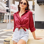 Satin Silk Shirt Floral Button Down Blouse - Nadorine (Us Only)