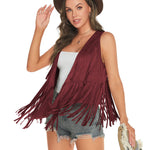 Women's Tassel Sleeveless Vest 70s Outfits for Women Hippie Clothes Fringe Jacket Cardigan S-XXL - Nadorine (Us Only)