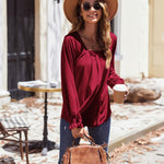 Nadorine Long Sleeve Shirts Square Neck Pleated Tunic Tops