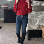 Women Bow Tie Neck Blouses Ruffle Long Sleeve Shirts Button-Down Office Work Casual Tops XS-3XL - Nadorine (Us Only)