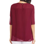 Womens Casual Scoop Neck Loose Top 3/4 Sleeve Chiffon Blouse Shirt Tops - Nadorine (Us Only)