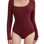 Nadorine Women's Bodysuit 2023 One Piece Asymmetrical Neck Long Sleeve Ribbed Slim Thong Body Suit Tops for Women