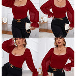 Puff Long Sleeve Bodysuit Leotard Sheer Top - Nadorine (Us Only)