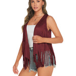 Women's Tassel Sleeveless Vest 70s Outfits for Women Hippie Clothes Fringe Jacket Cardigan S-XXL - Nadorine (Us Only)