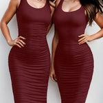 Nadorine Sexy Ruched Bodycon Dress for Women, Midi Stretchy Sleeveless Tank Top Casual Party Club Dresses S-3XL (Us Only)