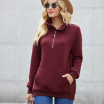 Womens Quilted Sweatshirts Quarter Zip Pullovers Lightweight Long Sleeve Stand Collar Tops with Kangaroo Pocket - Nadorine (Us Only)