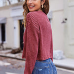 Nadorine Crop Tops Loose Ribbed Knit Cropped T-Shirts