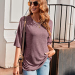Nadorine Ribbed Knit Short Sleeve Casual Tunic Tops