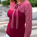 Nadorine Bow Tie Neck Long Sleeve Shirts Work Tops