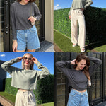 Nadorine Crop Tops Loose Ribbed Knit Cropped T-Shirts