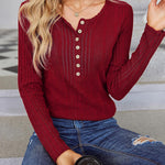 Nadorine Sweaters Ribbed Knit Long Sleeve Henley Shirts