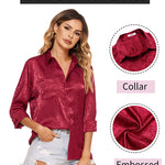 Satin Silk Shirt Floral Button Down Blouse - Nadorine (Us Only)
