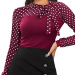 Nadorine Bow Tie Neck Long Sleeve Shirts Work Tops
