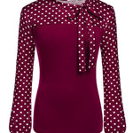 Nadorine Bow Tie Neck Long Sleeve Shirts Work Tops