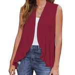 Women's Sleeveless Draped Open Front Cardigan Ruffles Hem Vest - Nadorine (Us Only)