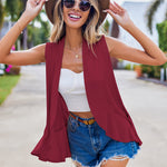 Women's Sleeveless Draped Open Front Cardigan Ruffles Hem Vest - Nadorine (Us Only)