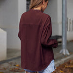 Womens Blouses Dressy Casual Long Sleeve Henley V-Neck Button Up Drop Shoulder Blouse Shirt Tops Relaxed Fit S-XXL - Nadorine (Us Only)