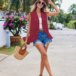 Women's Sleeveless Draped Open Front Cardigan Ruffles Hem Vest - Nadorine (Us Only)