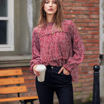 Women's Tops Casual Floral Print Long Sleeve Ruffle Loose Babydoll Shirt Blouse Tunic Top - Nadorine (Us Only)