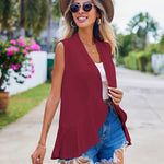 Women's Sleeveless Draped Open Front Cardigan Ruffles Hem Vest - Nadorine (Us Only)