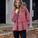 Women's Tops Casual Floral Print Long Sleeve Ruffle Loose Babydoll Shirt Blouse Tunic Top - Nadorine (Us Only)