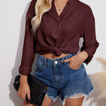 Womens Blouses Dressy Casual Long Sleeve Henley V-Neck Button Up Drop Shoulder Blouse Shirt Tops Relaxed Fit S-XXL - Nadorine (Us Only)
