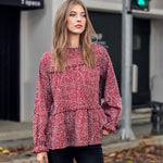 Women's Tops Casual Floral Print Long Sleeve Ruffle Loose Babydoll Shirt Blouse Tunic Top - Nadorine (Us Only)