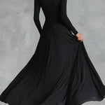Black modern crepe pleated boat neck long dress