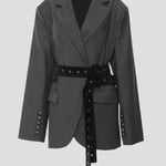 Women’s Blazer with Notched Lapel and Adjustable Belt Detail