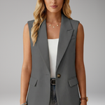 Women’s Sleeveless Blazer with Notch Collar and Pockets