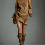 Buy | Oversized Suede Mini Dress with High Neck
