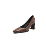 Women's Genuine Leather Block Heel Pumps | Elegant All-Day Comfort Style