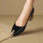 Women's Leather Pointed Block Heel Pumps | Refined Office Fit