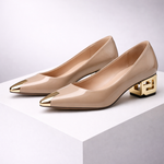 Women's Leather Pointed Block Heel Pumps | Refined Office Fit