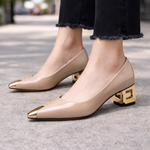Women's Leather Pointed Block Heel Pumps | Refined Office Fit